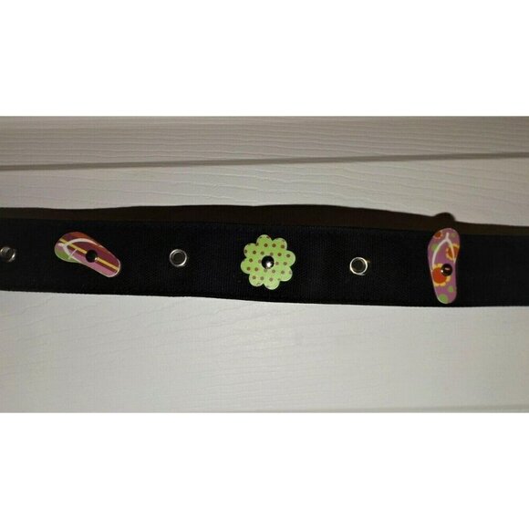 Black Canvas Belt 42" overall, 37" to first grommet flipflops flowers lge buckle - Picture 2 of 4